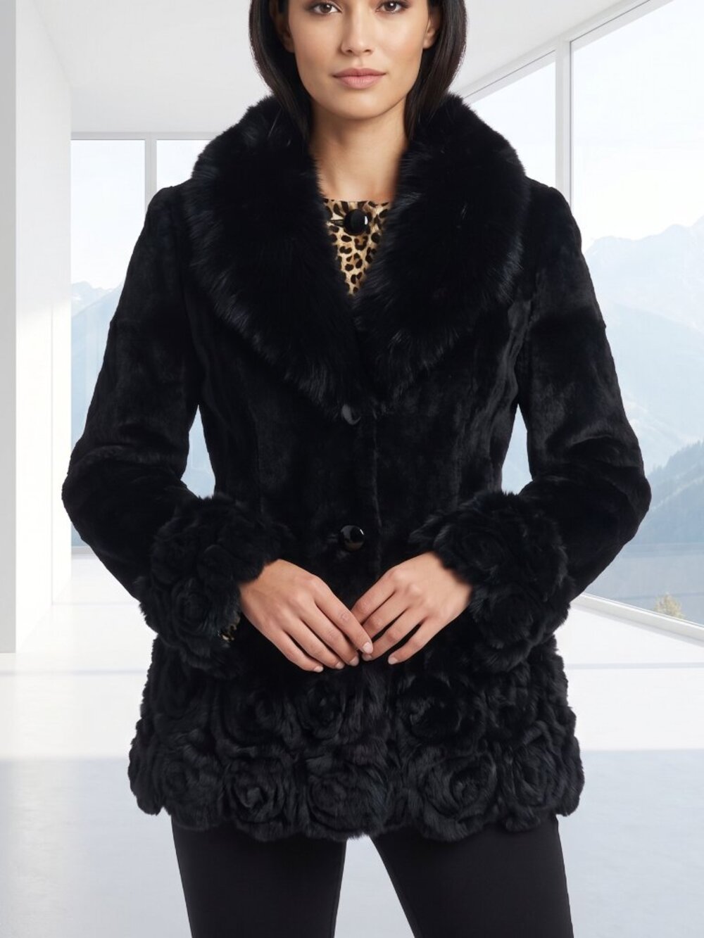 $1700 brand New DANA STEIN genuine fox / rex rabbit fur jacket S